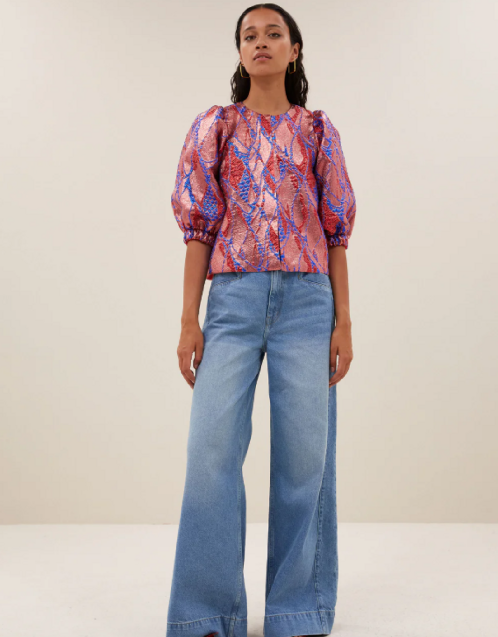 By Bar Mauri Jacquard Blouse Coral