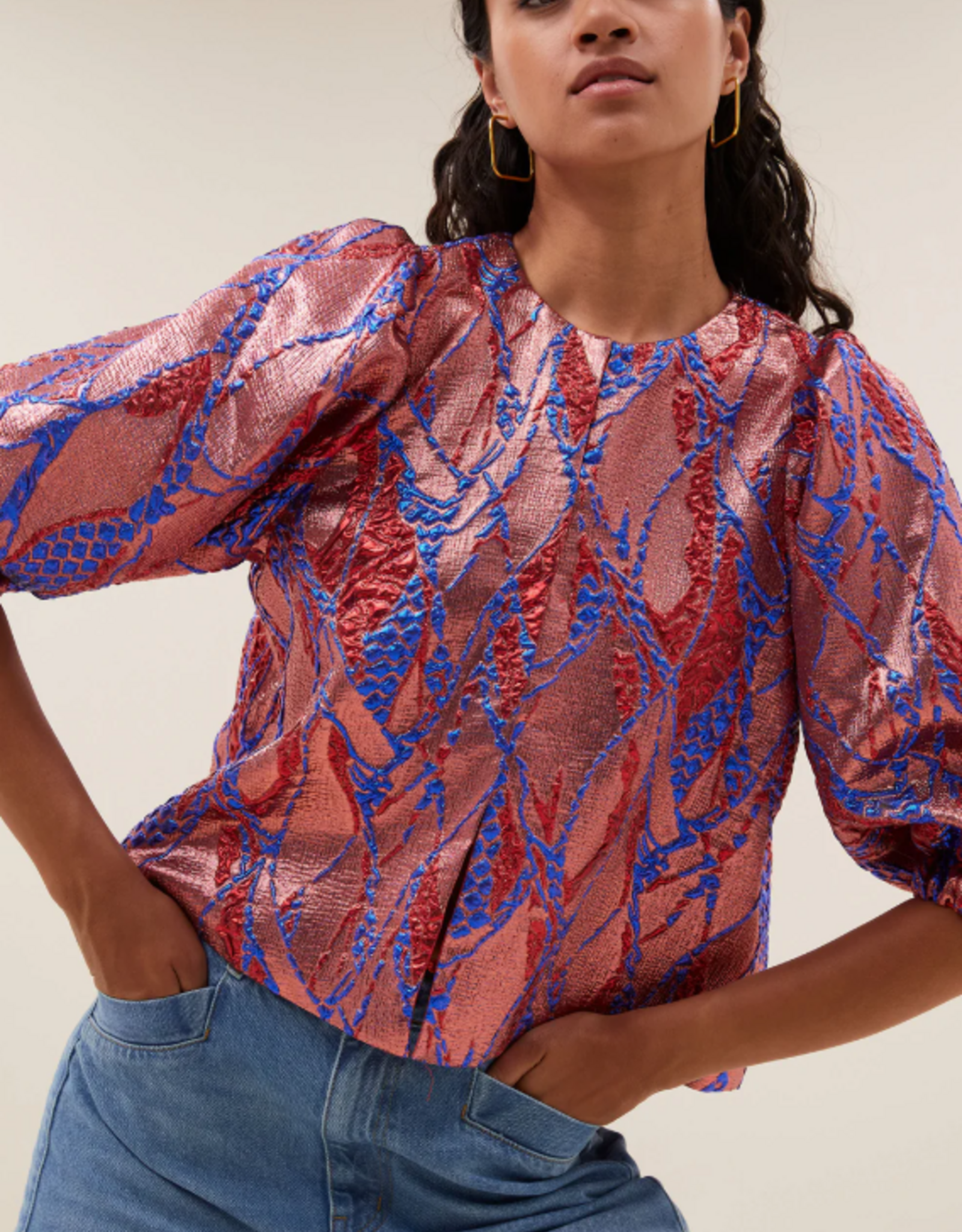 By Bar Mauri Jacquard Blouse Coral