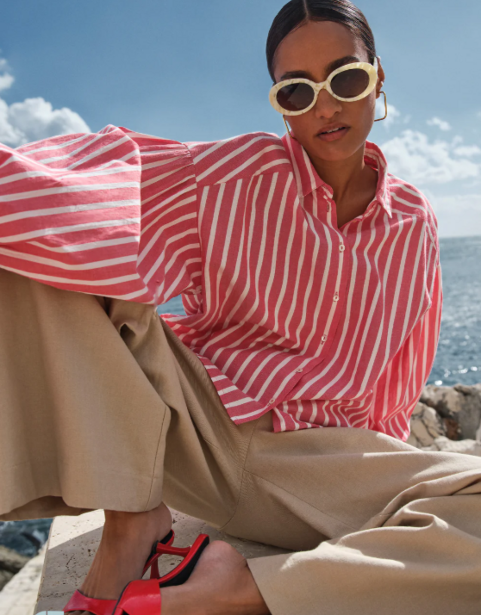 By Bar Sarah Short Red Stripe Blouse