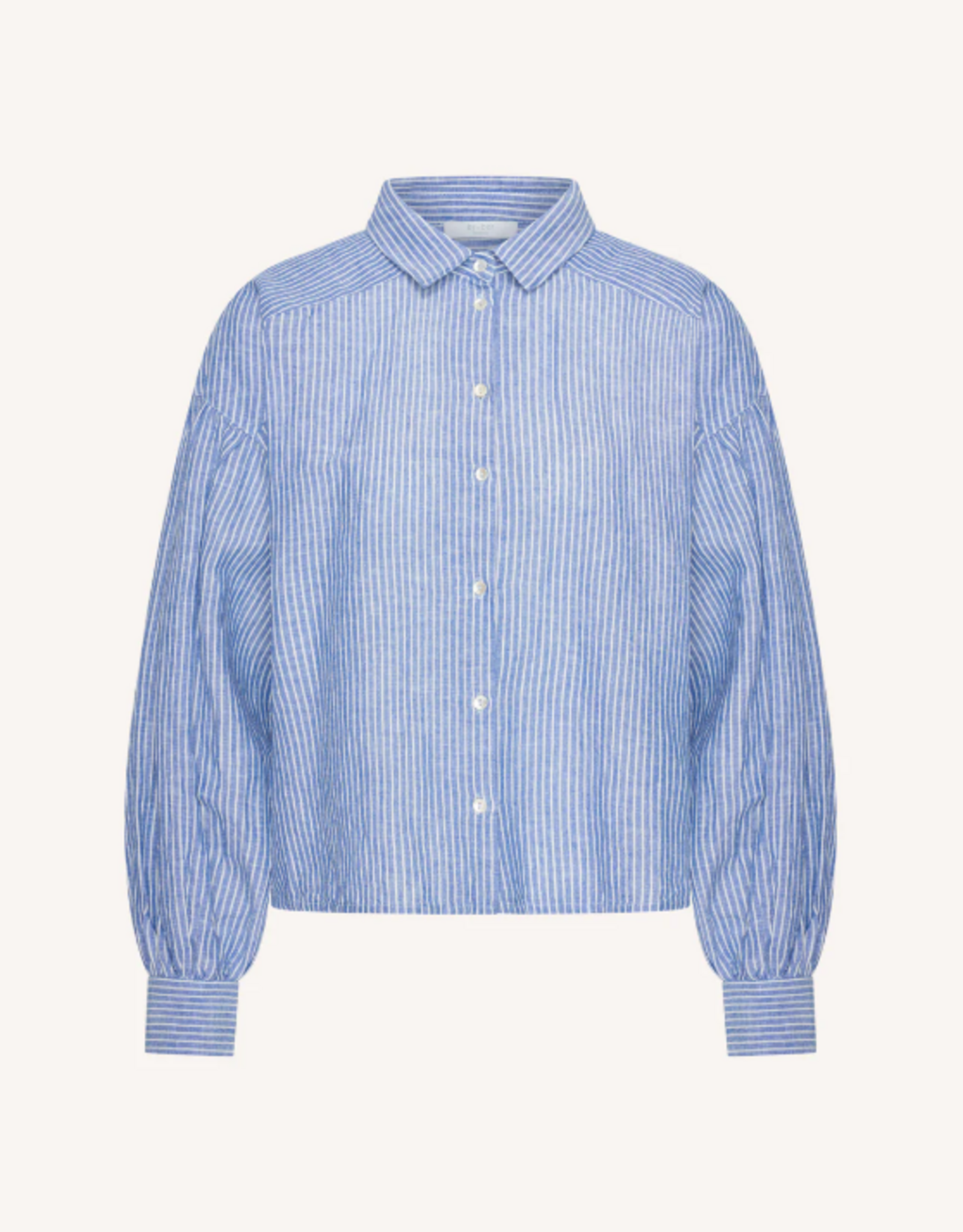 By Bar Sarah Short Linen Blouse Blue Stripe