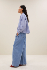 By Bar Sarah Short Linen Blouse Blue Stripe