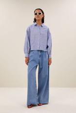By Bar Sarah Short Linen Blouse Blue Stripe