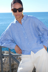 By Bar Sarah Short Linen Blouse Blue Stripe