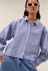 By Bar Sarah Short Linen Blouse Blue Stripe