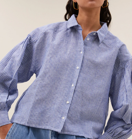 By Bar Sarah Short Linen Blouse Blue Stripe