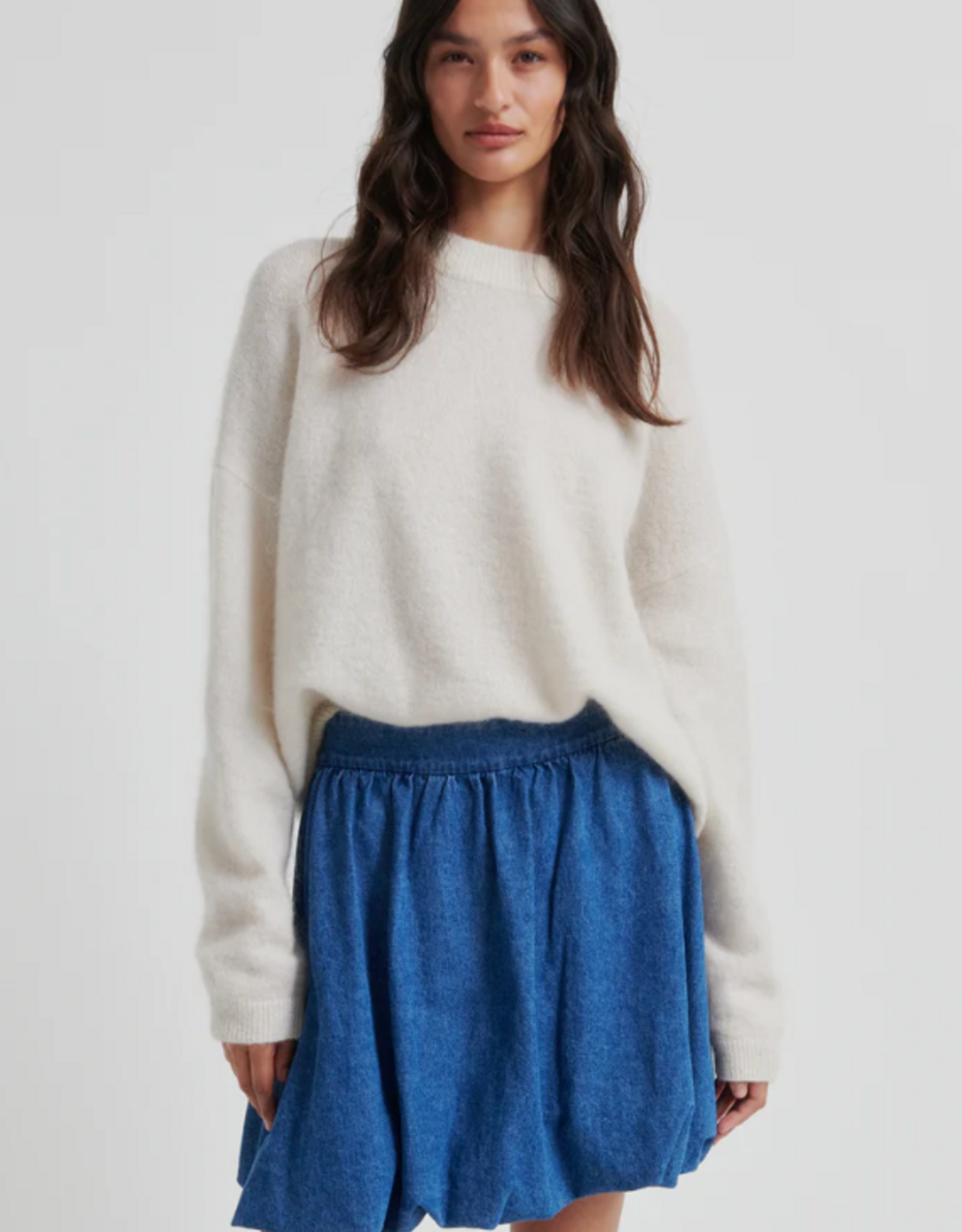 Second Female Cornelia Denim Mini Balloon Skirt Blue Denim