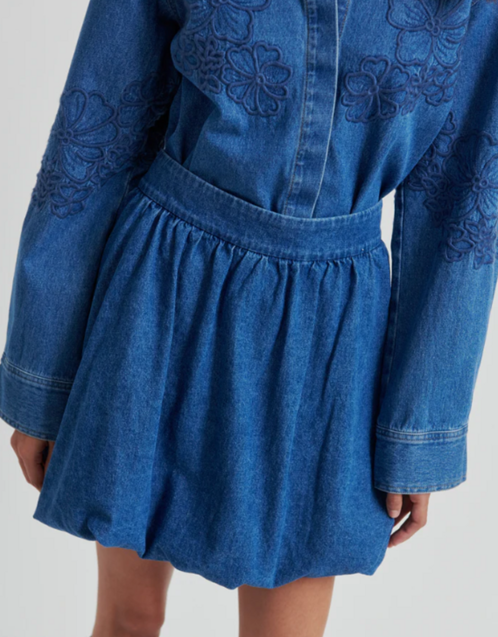 Second Female Cornelia Denim Mini Balloon Skirt Blue Denim