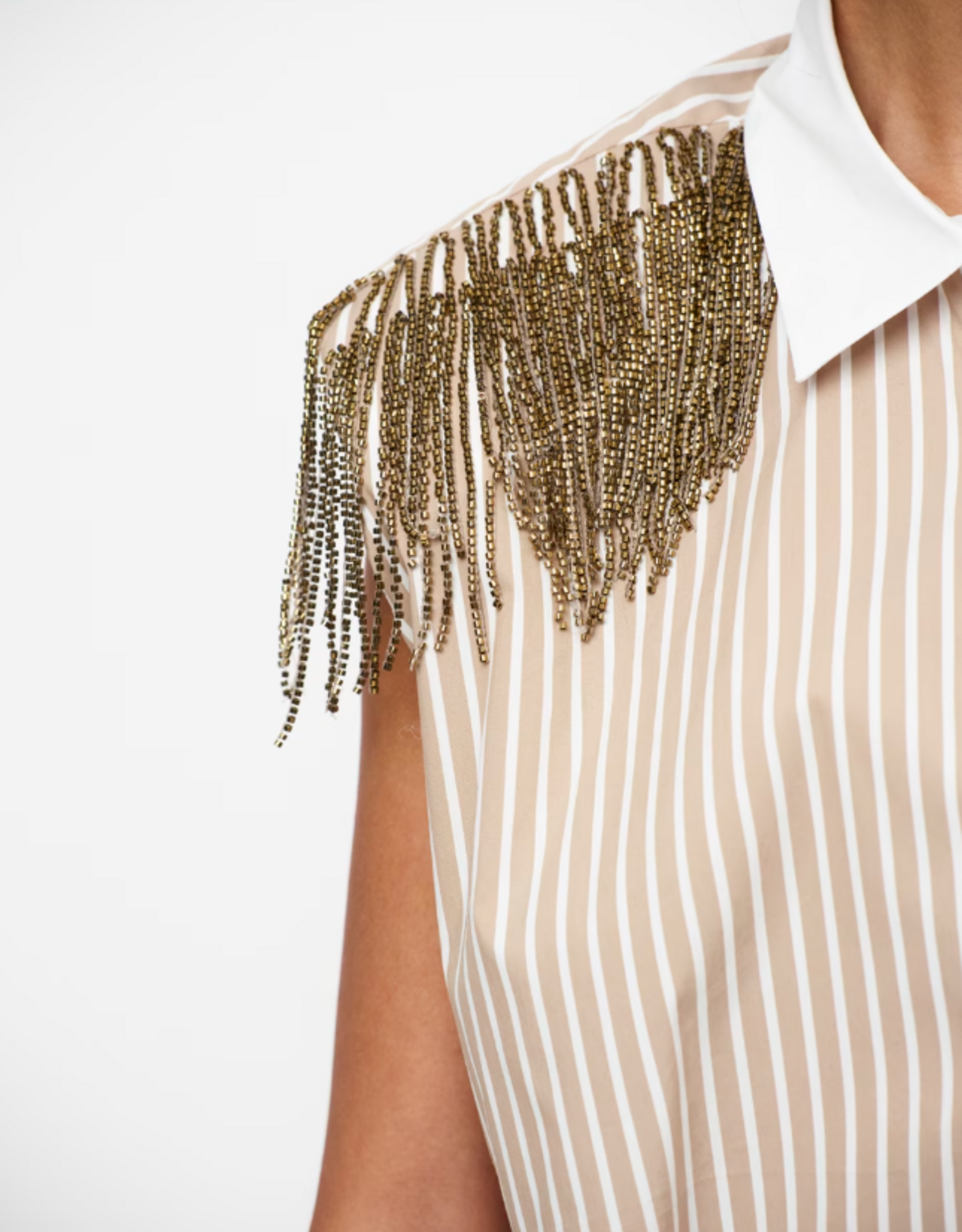 Dante 6 Rhobin Sleeveless Fringe Detail Shirt Sand Beige