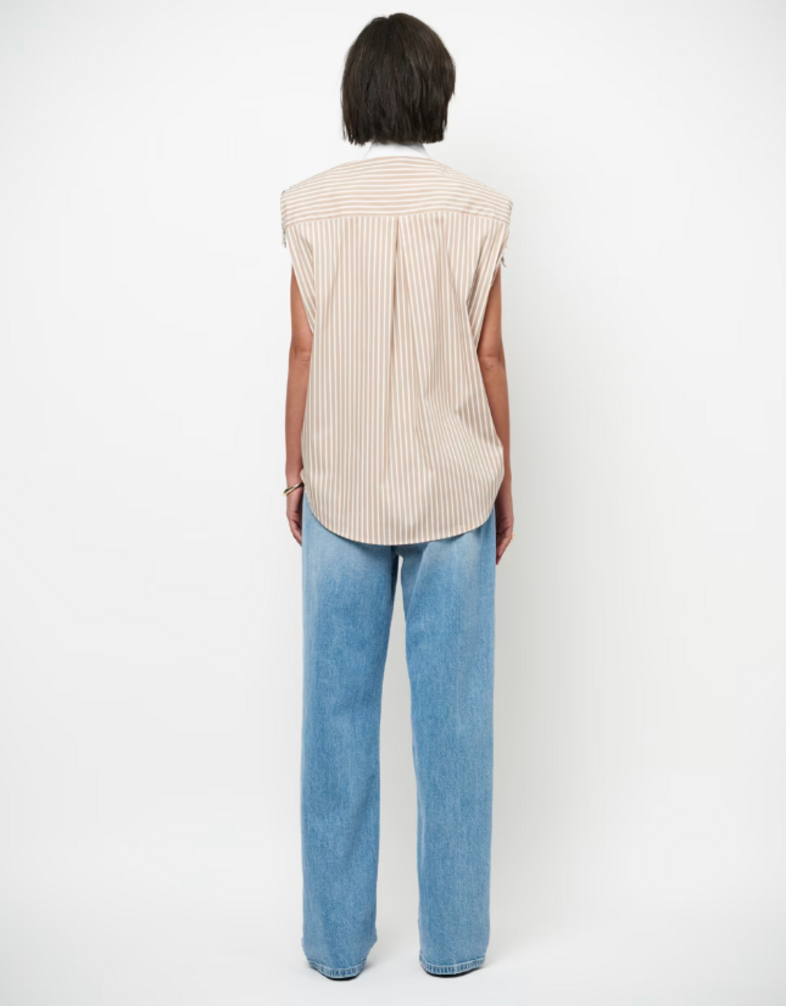 Dante 6 Rhobin Sleeveless Fringe Detail Shirt Sand Beige