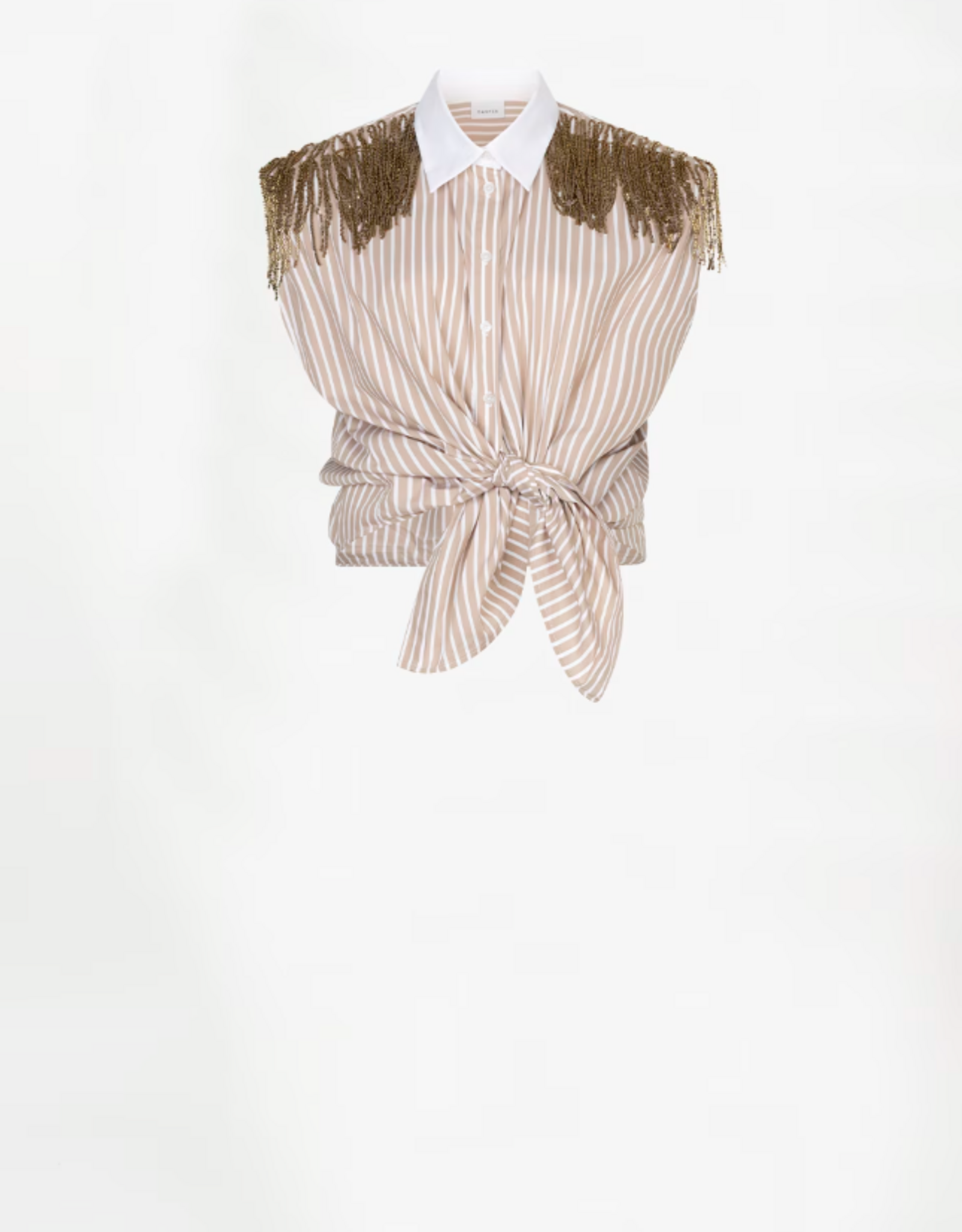 Dante 6 Rhobin Sleeveless Fringe Detail Shirt Sand Beige