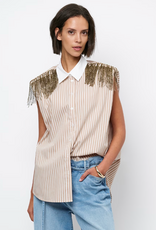 Dante 6 Rhobin Sleeveless Fringe Detail Shirt Sand Beige