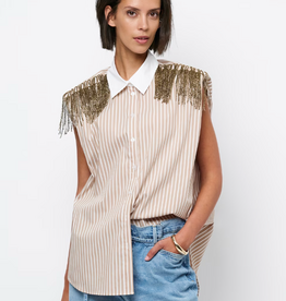 Dante 6 Rhobin Sleeveless Fringe Detail Shirt Sand Beige