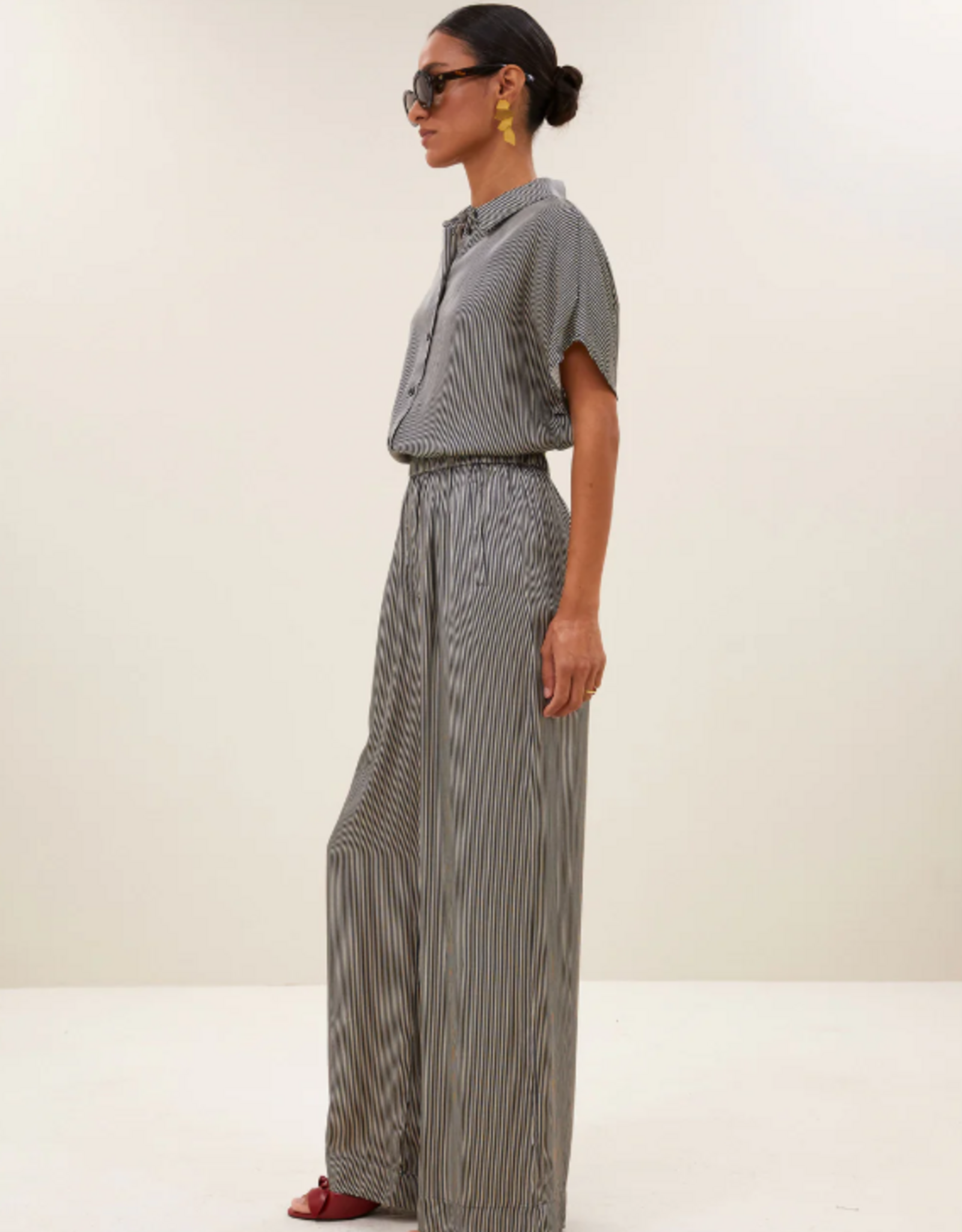 By Bar Benji Silky Stripe Pants Jet Black