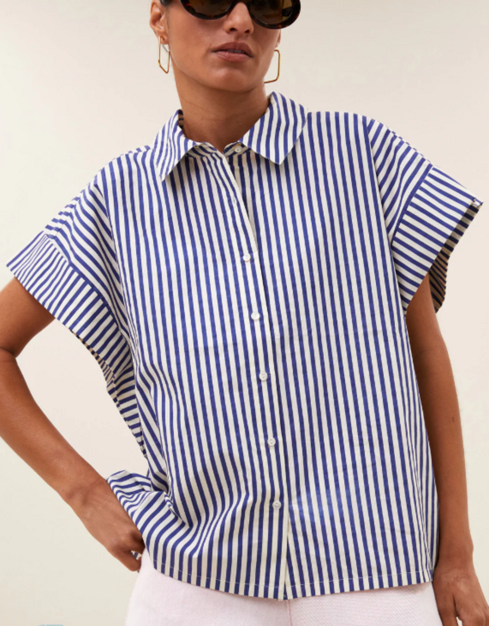 By Bar Pixie Blue Stripe Blouse Dark Blue