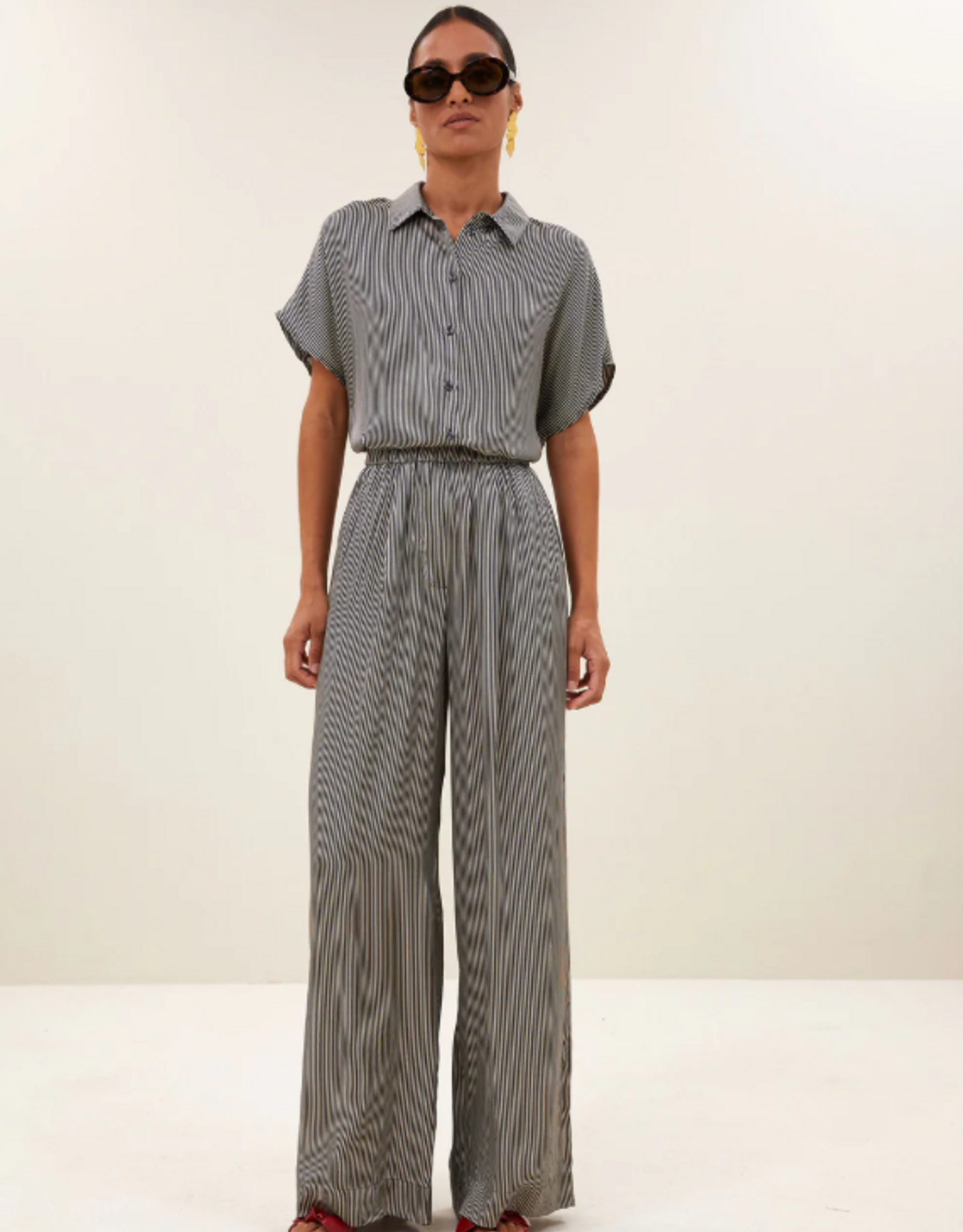 By Bar Barley Silky Stripe Blouse Jet Black