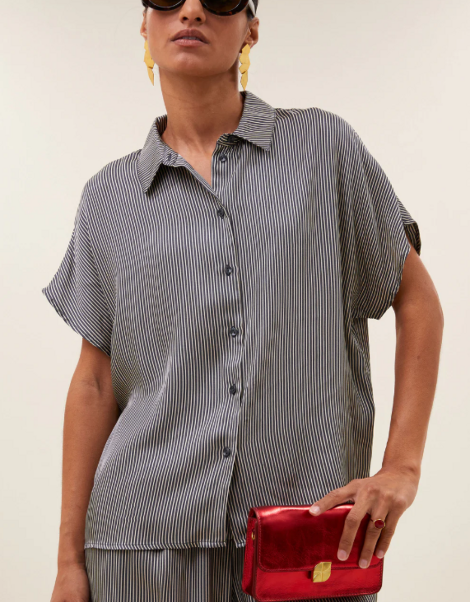 By Bar Barley Silky Stripe Blouse Jet Black