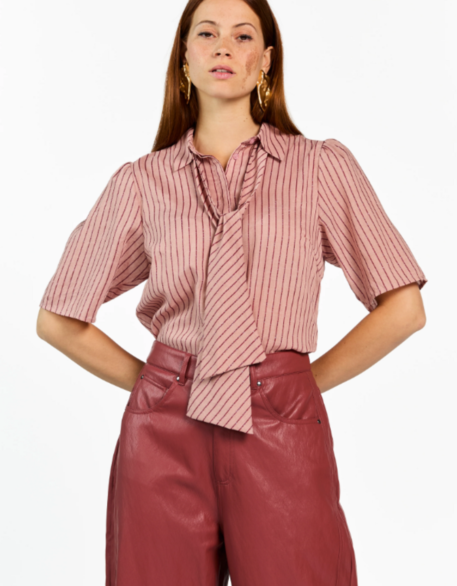 Aaiko Veronne Stripe Tie Blouse Pomegranate