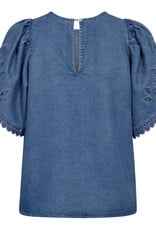 Co'Couture Tilly Emb SS Blouse Denim Blue