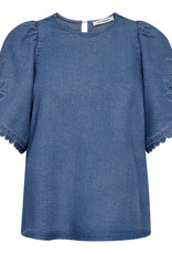 Co'Couture Tilly Emb SS Blouse Denim Blue