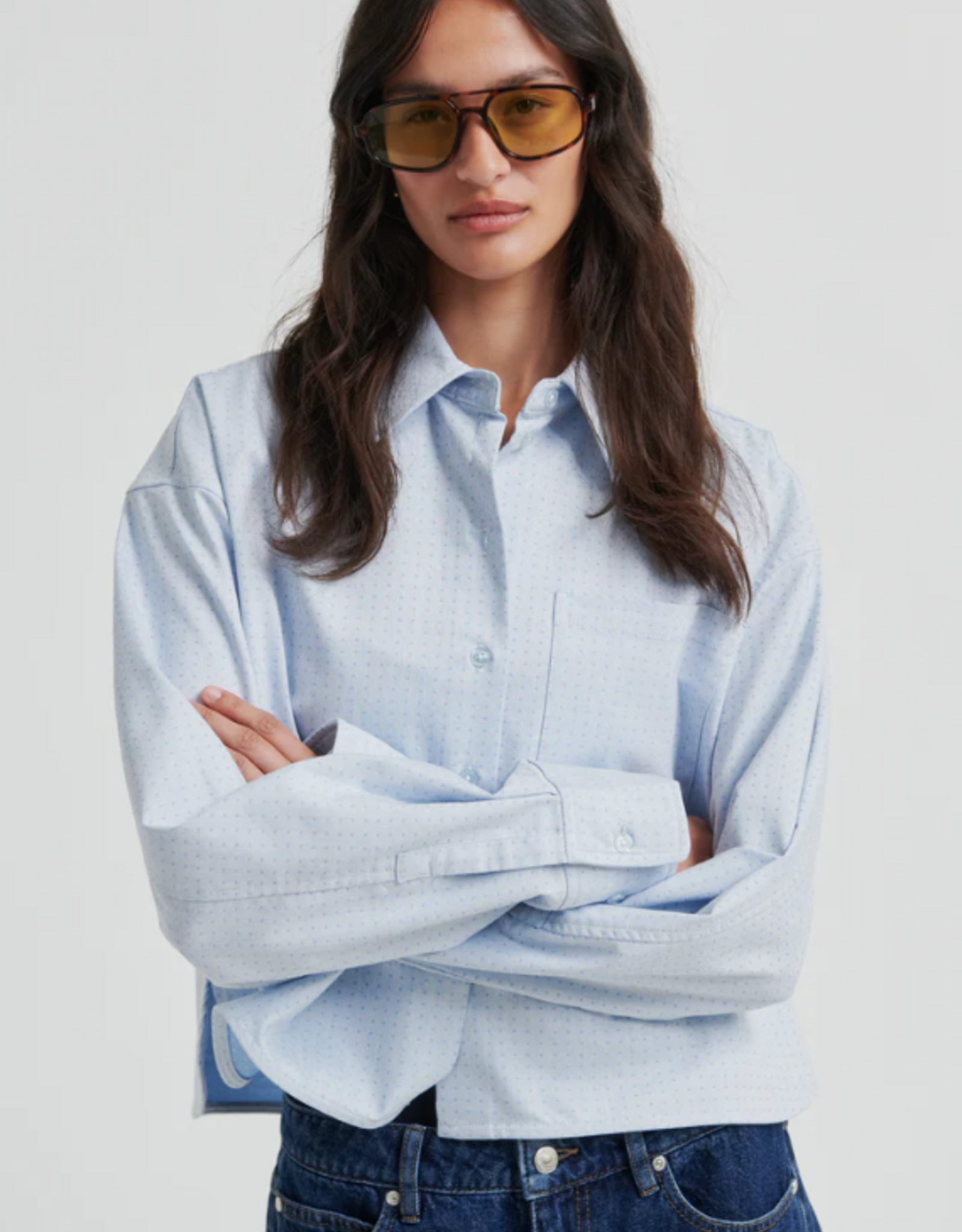 Second Female Joza Cropped Shirt Light Blue Denim