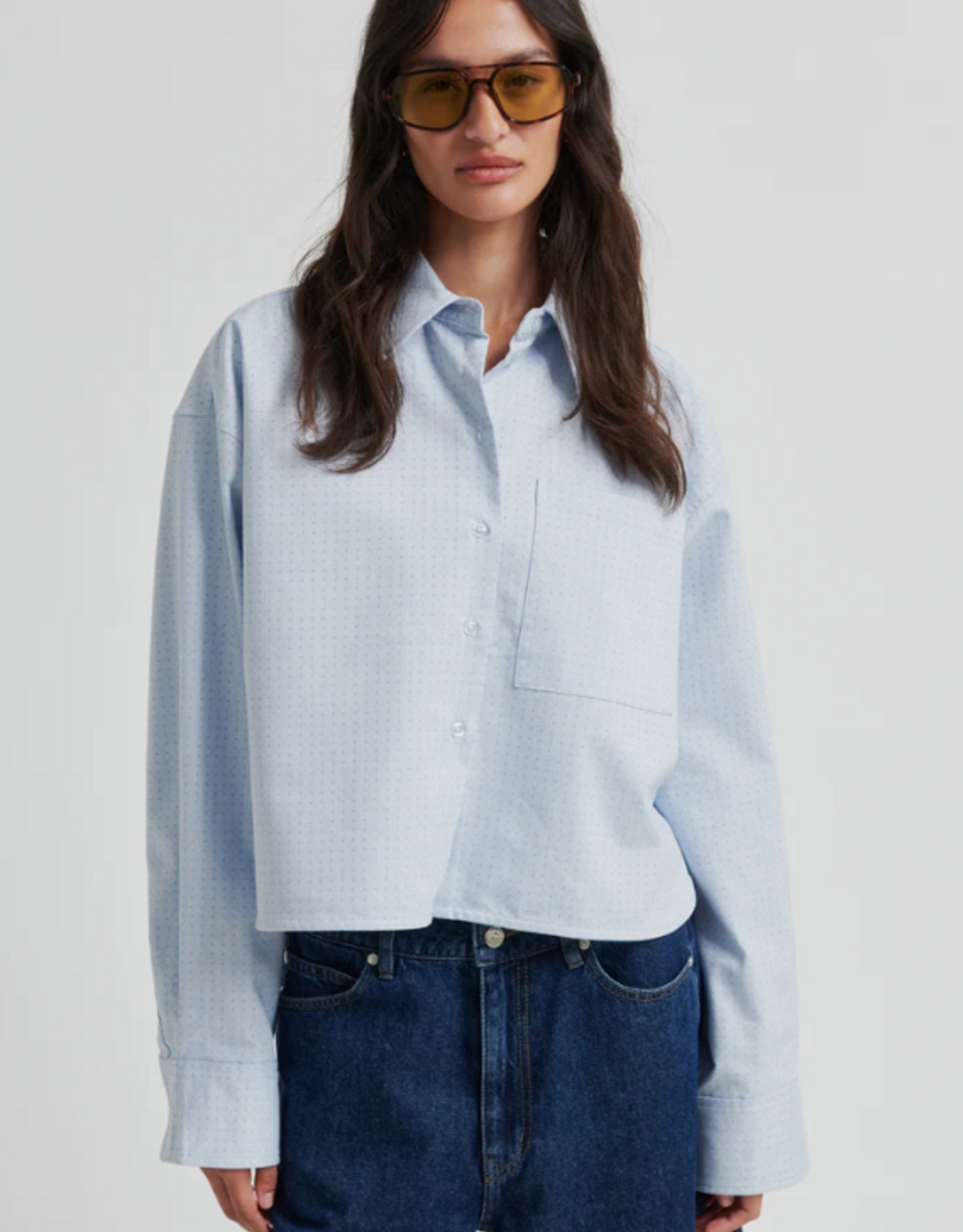 Second Female Joza Cropped Shirt Light Blue Denim
