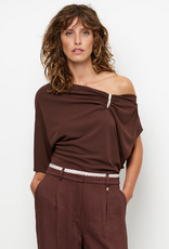 Dante 6 Gou Embellished Drapery Top Chocolate Brown