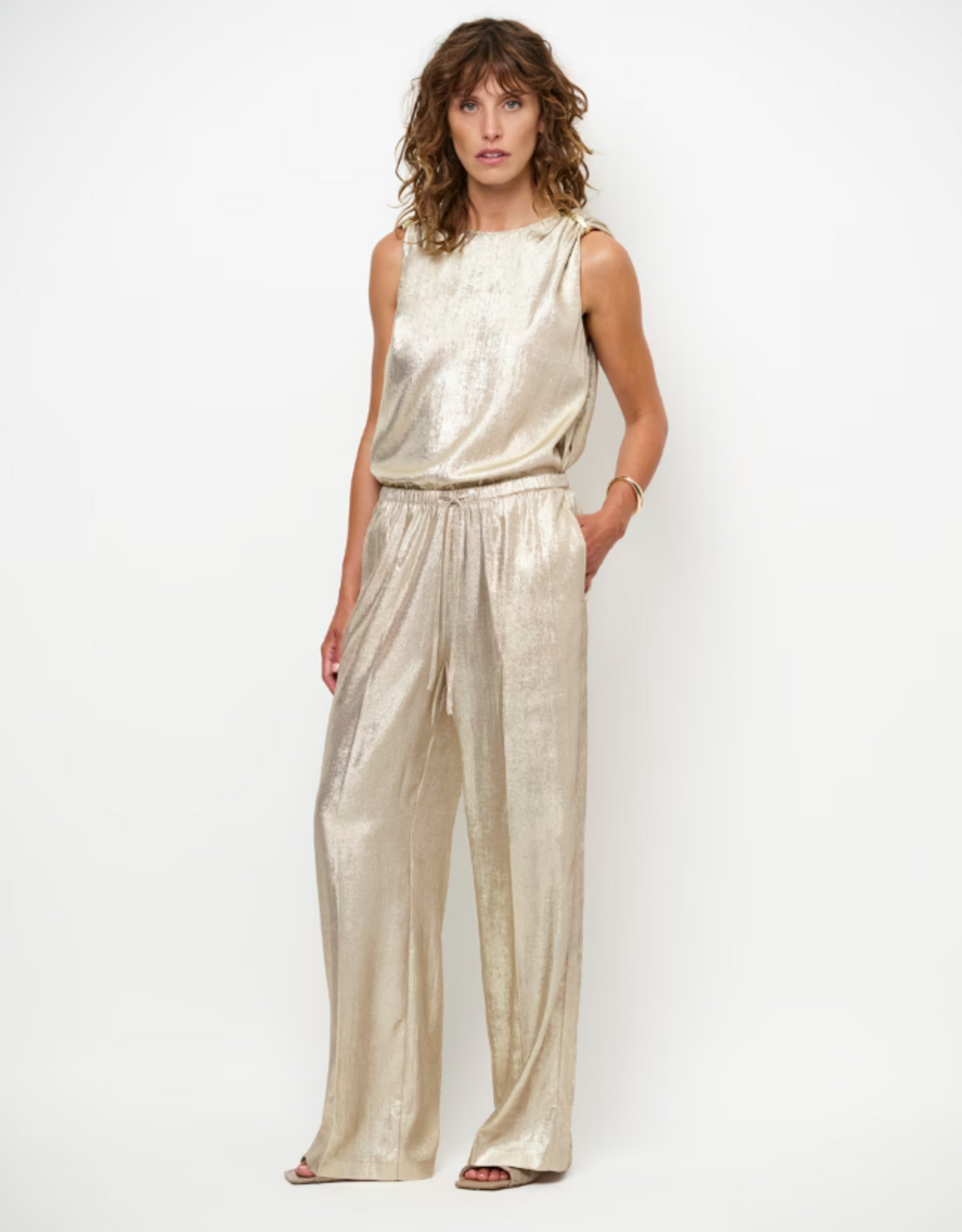 Dante 6 Ido Metallic Effect Pants Porcelain Beige