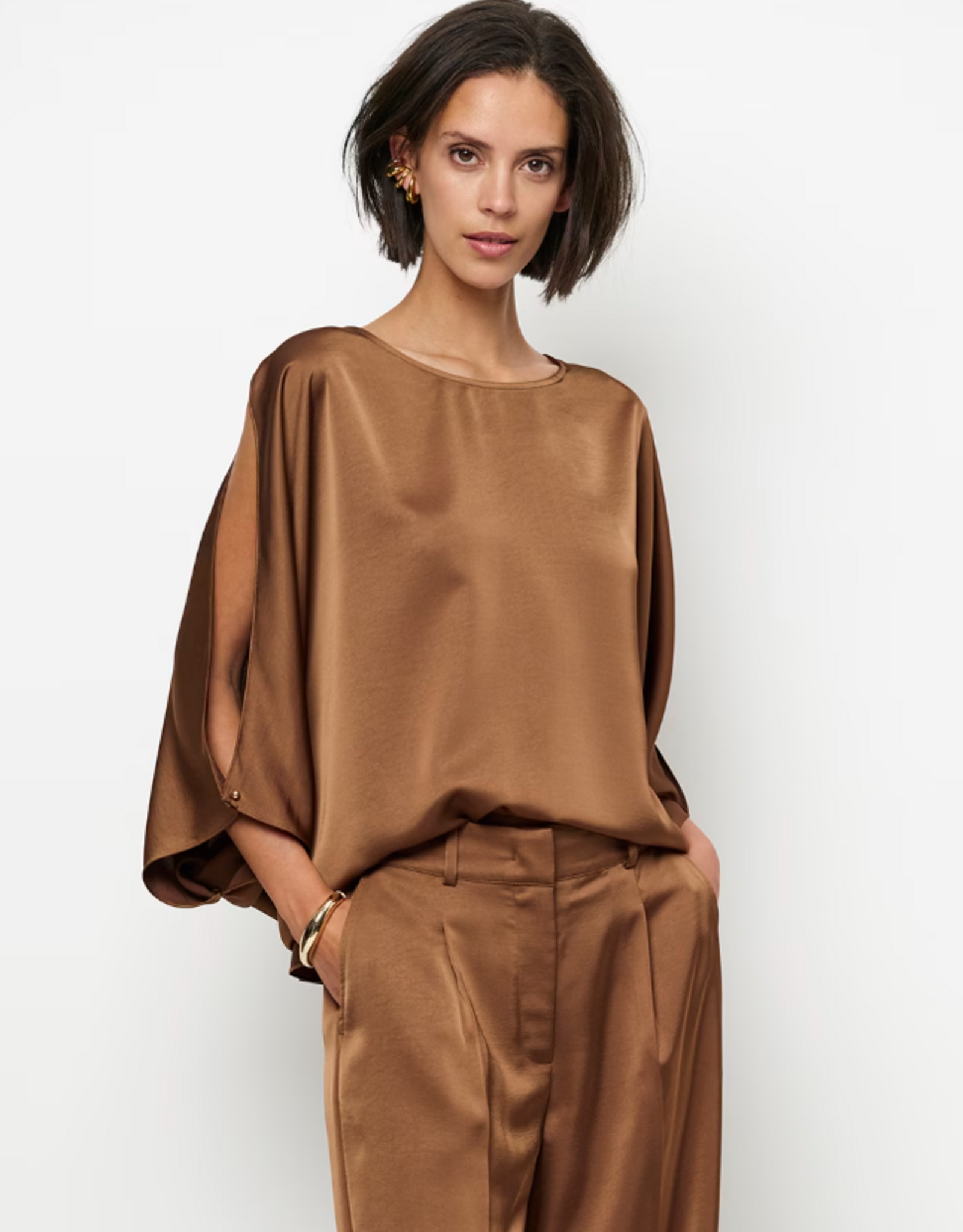 Dante 6 Risette Flowing Satin Top Mocha Mousse