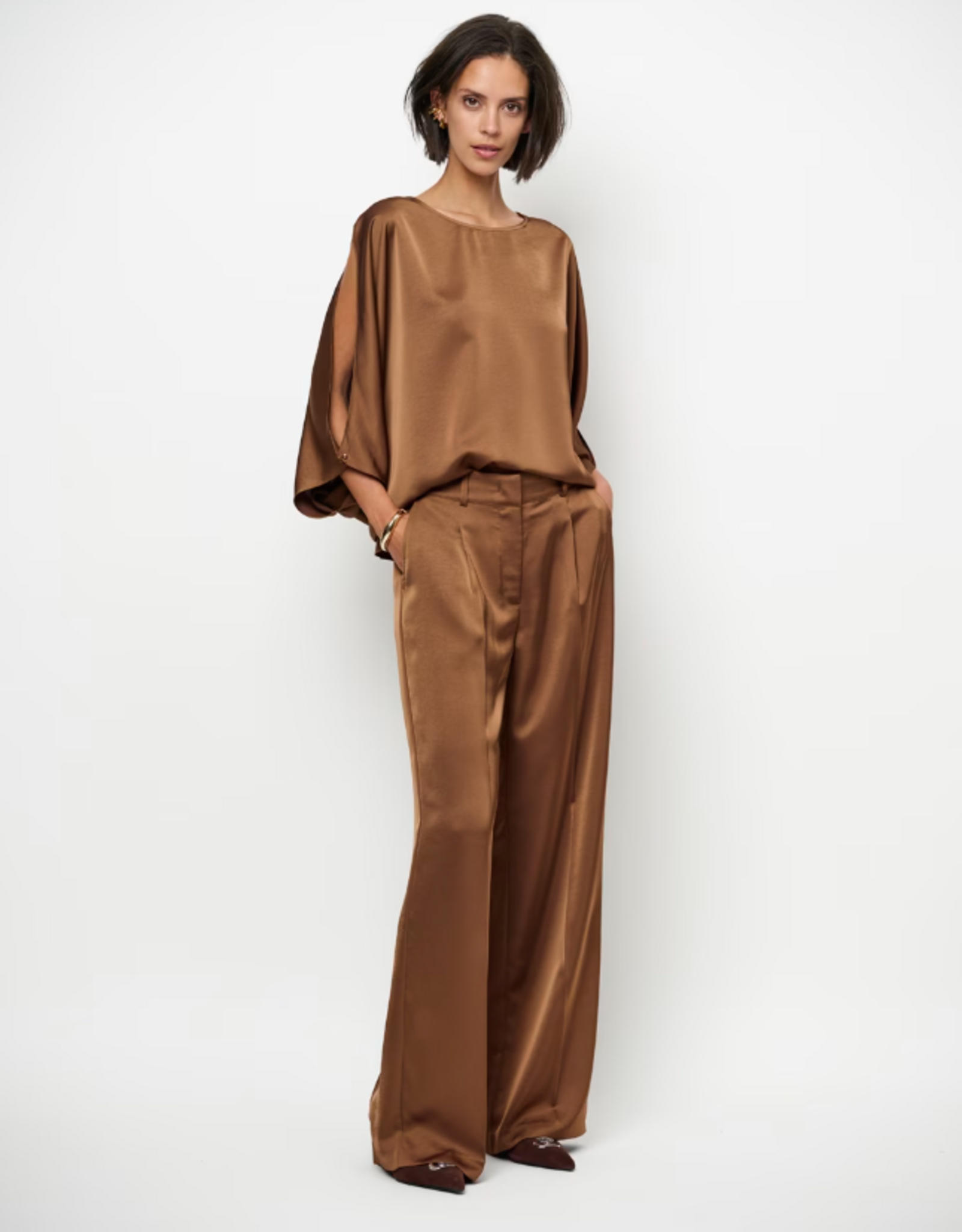 Dante 6 Risette Flowing Satin Top Mocha Mousse