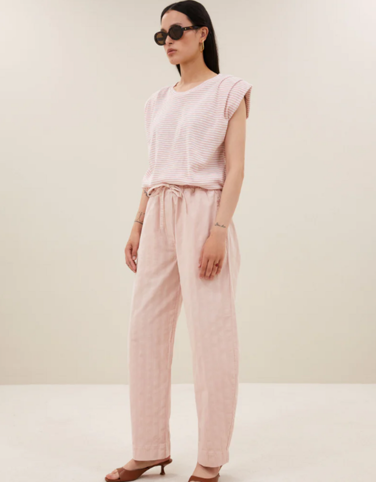 By Bar Nilou Flame Stripe Top Light Rose