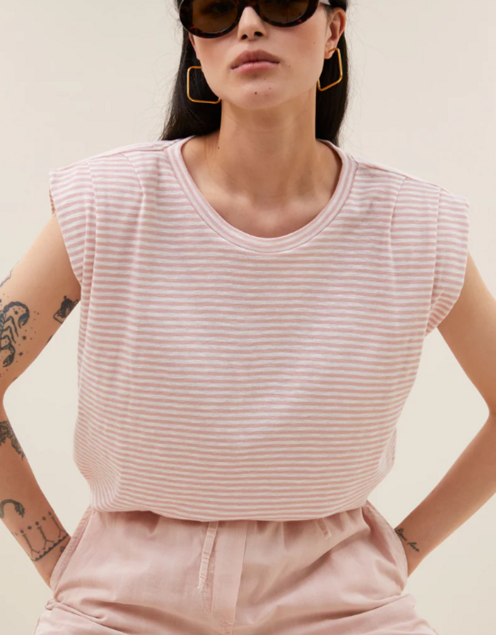 By Bar Nilou Flame Stripe Top Light Rose