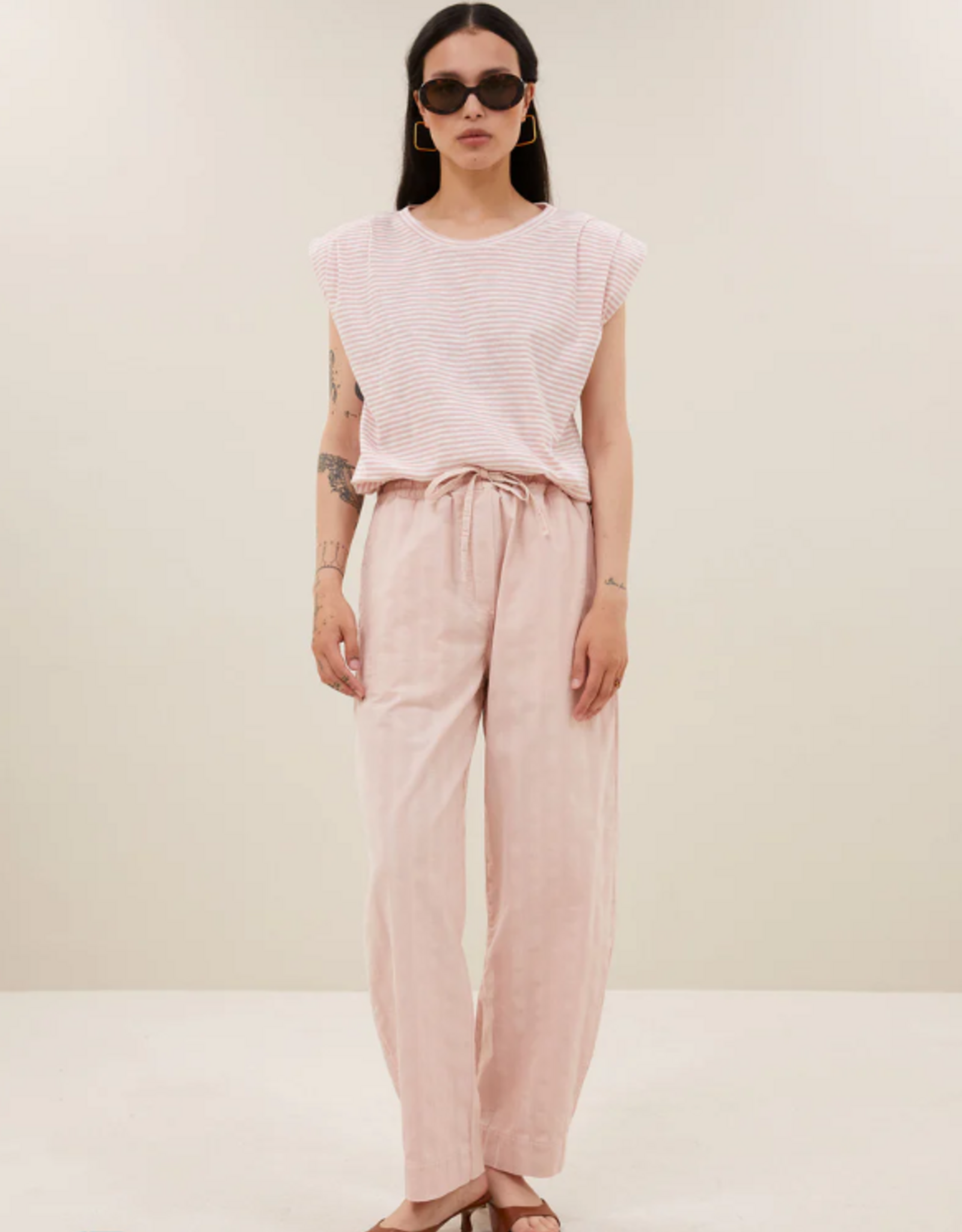 By Bar Nilou Flame Stripe Top Light Rose