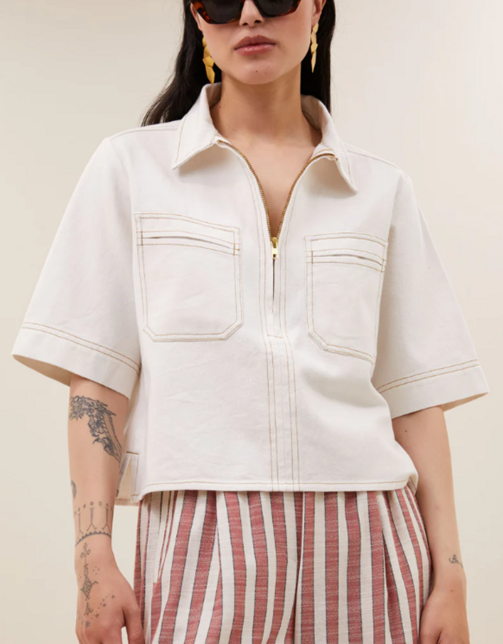 By Bar Philipe Twill Top Cloude White