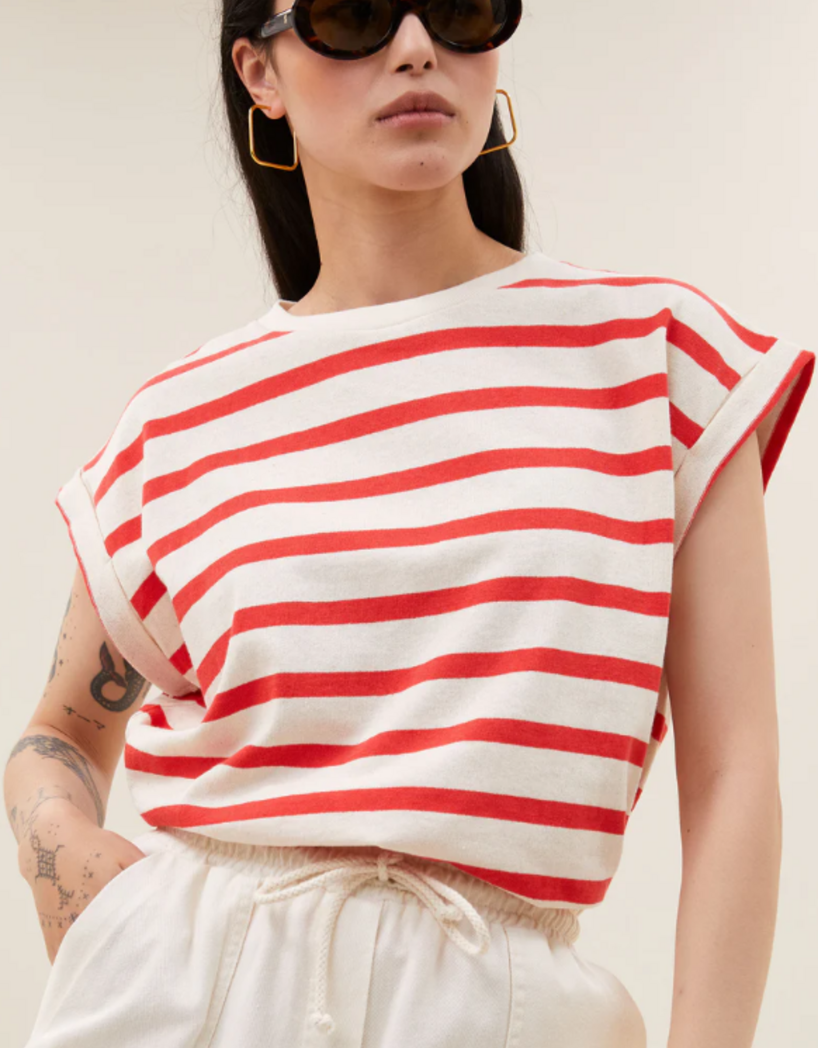 By Bar Tobi Stripe Top Poppy Red