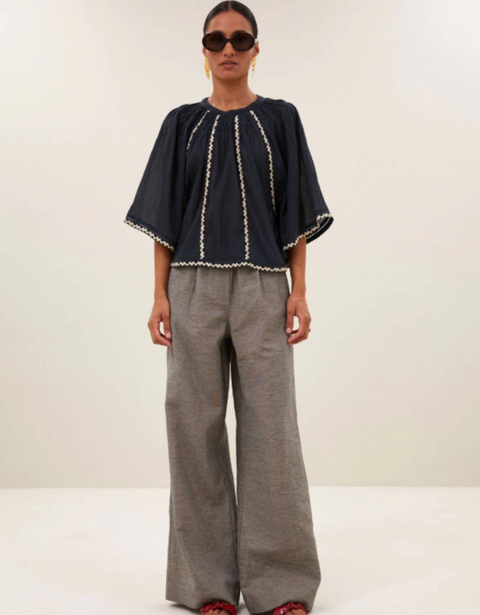 By Bar Emmi Embroidery Blouse Charcoal