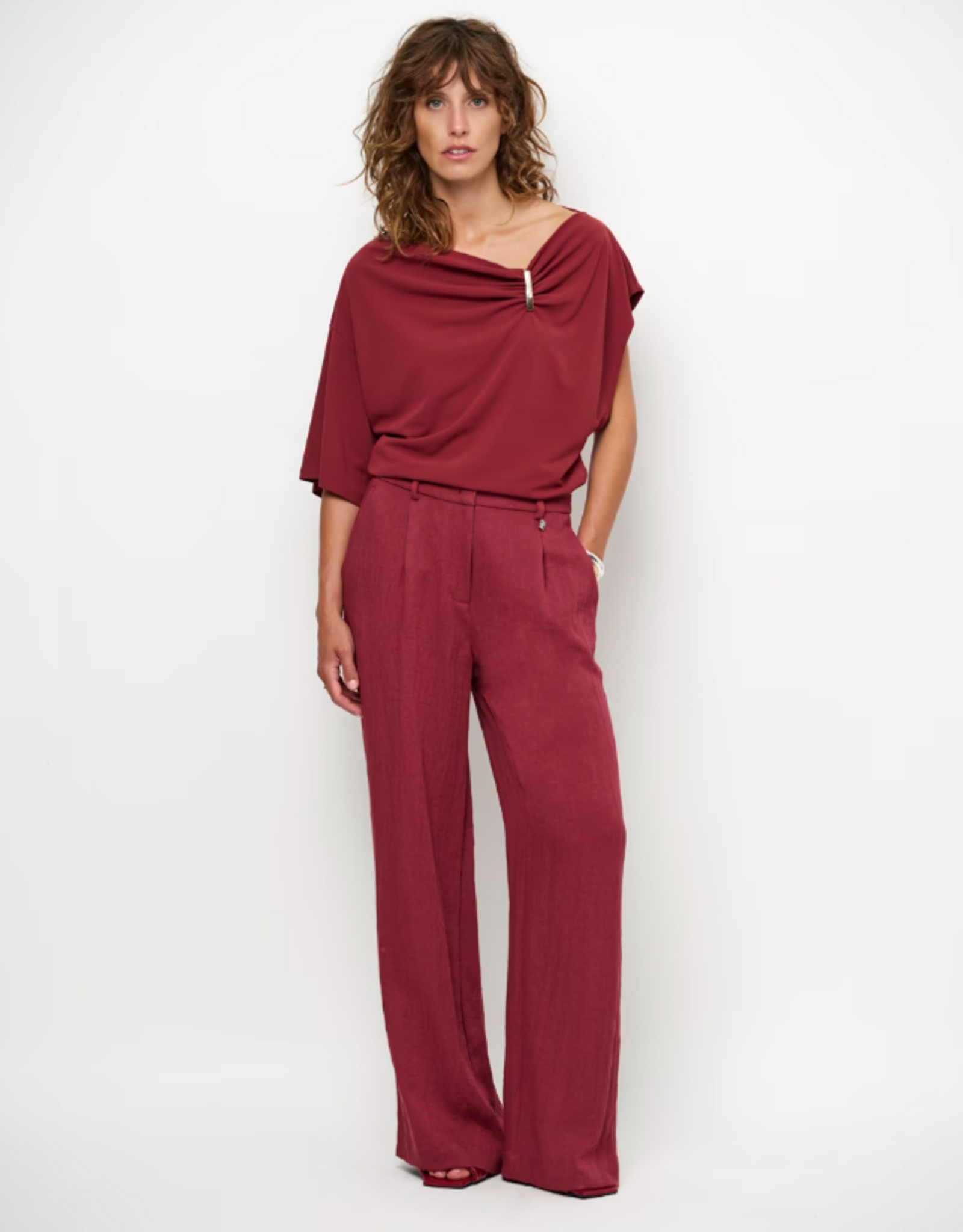 Dante 6 Gou Embellished Drapey Top Berry Red