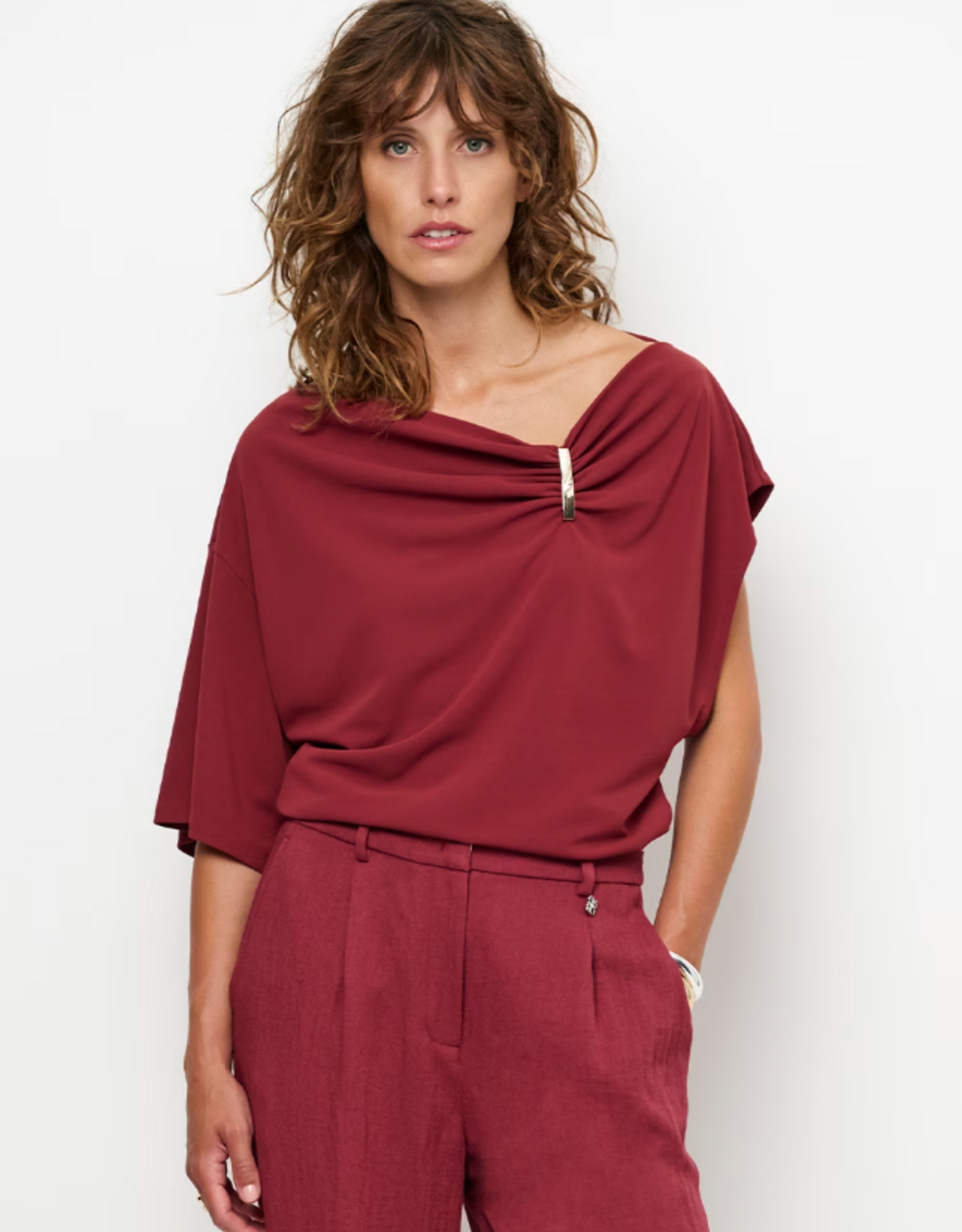 Dante 6 Gou Embellished Drapey Top Berry Red