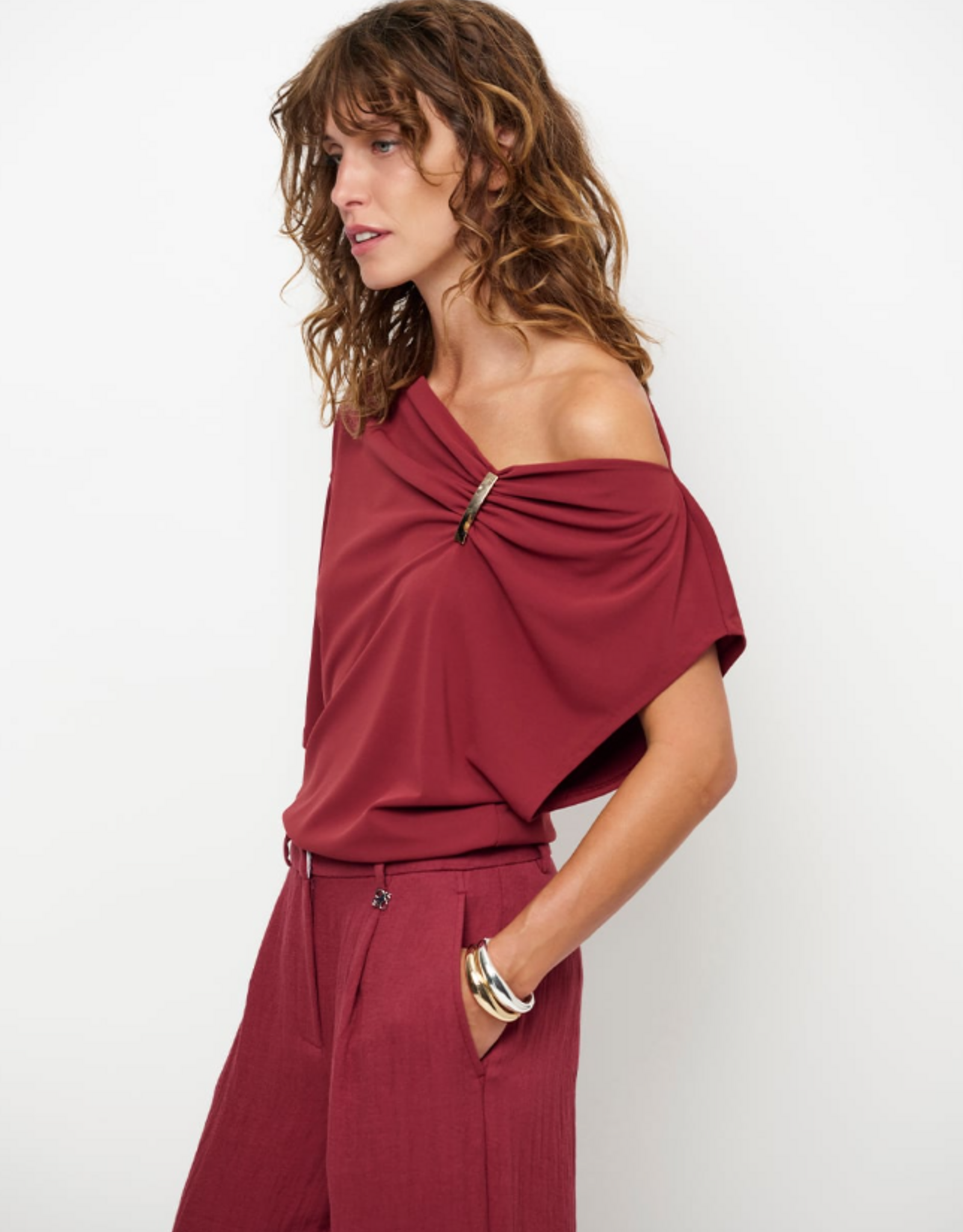 Dante 6 Gou Embellished Drapey Top Berry Red