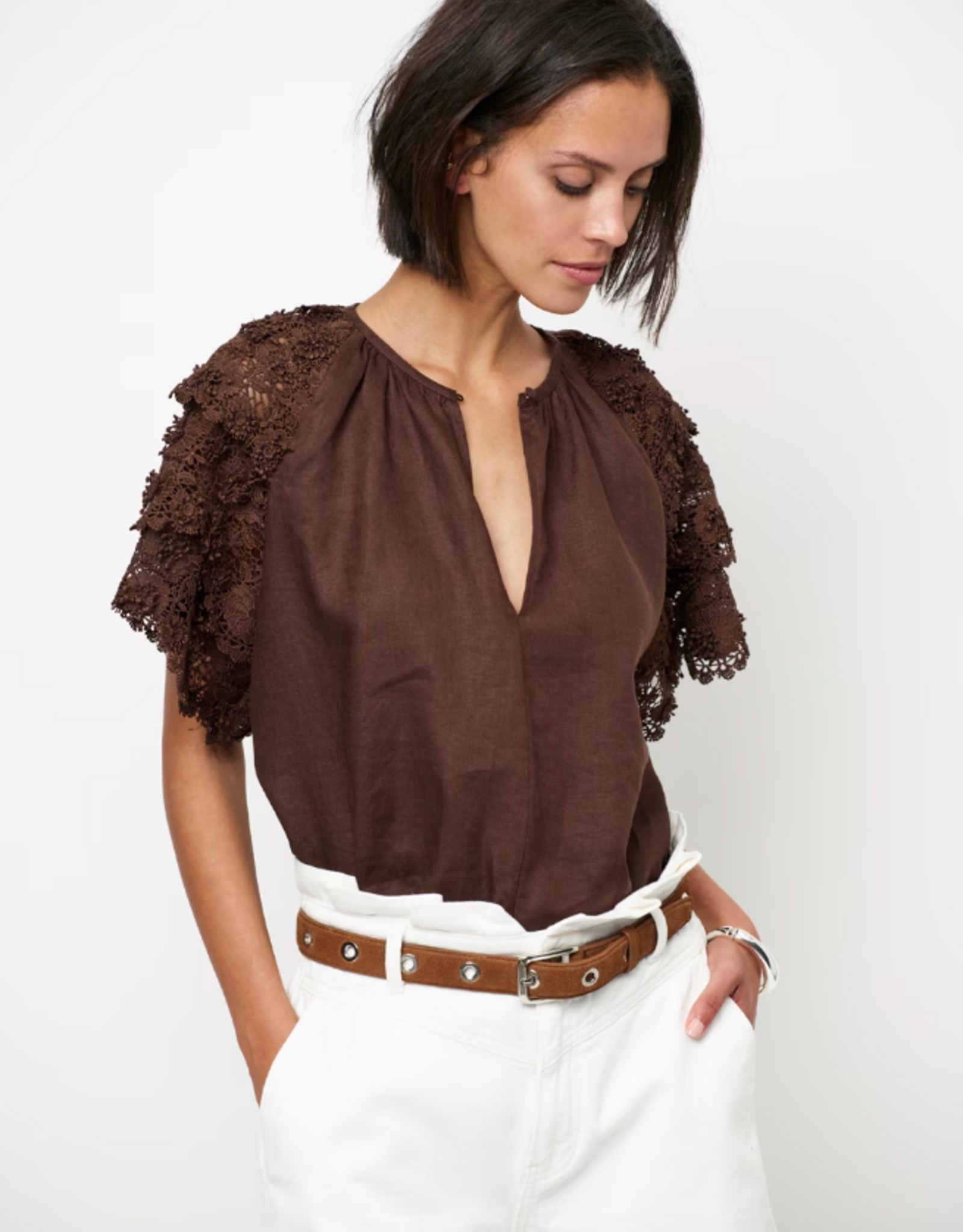 Dante 6 Jonille Lace Detail Top Chocolate Brown