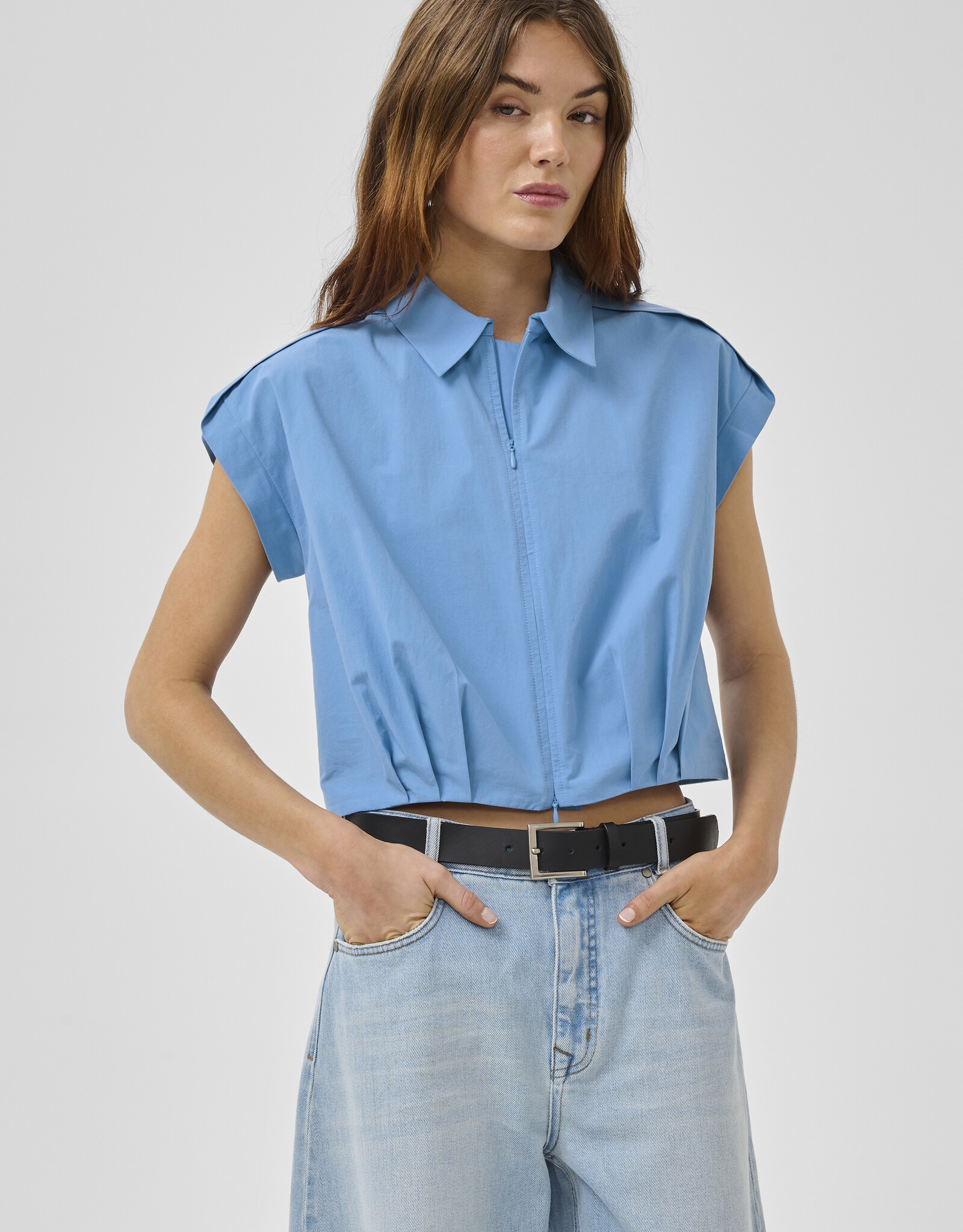 My Essential Wardrobe Sunna Sleeveless Shirt Silver Lake Blue