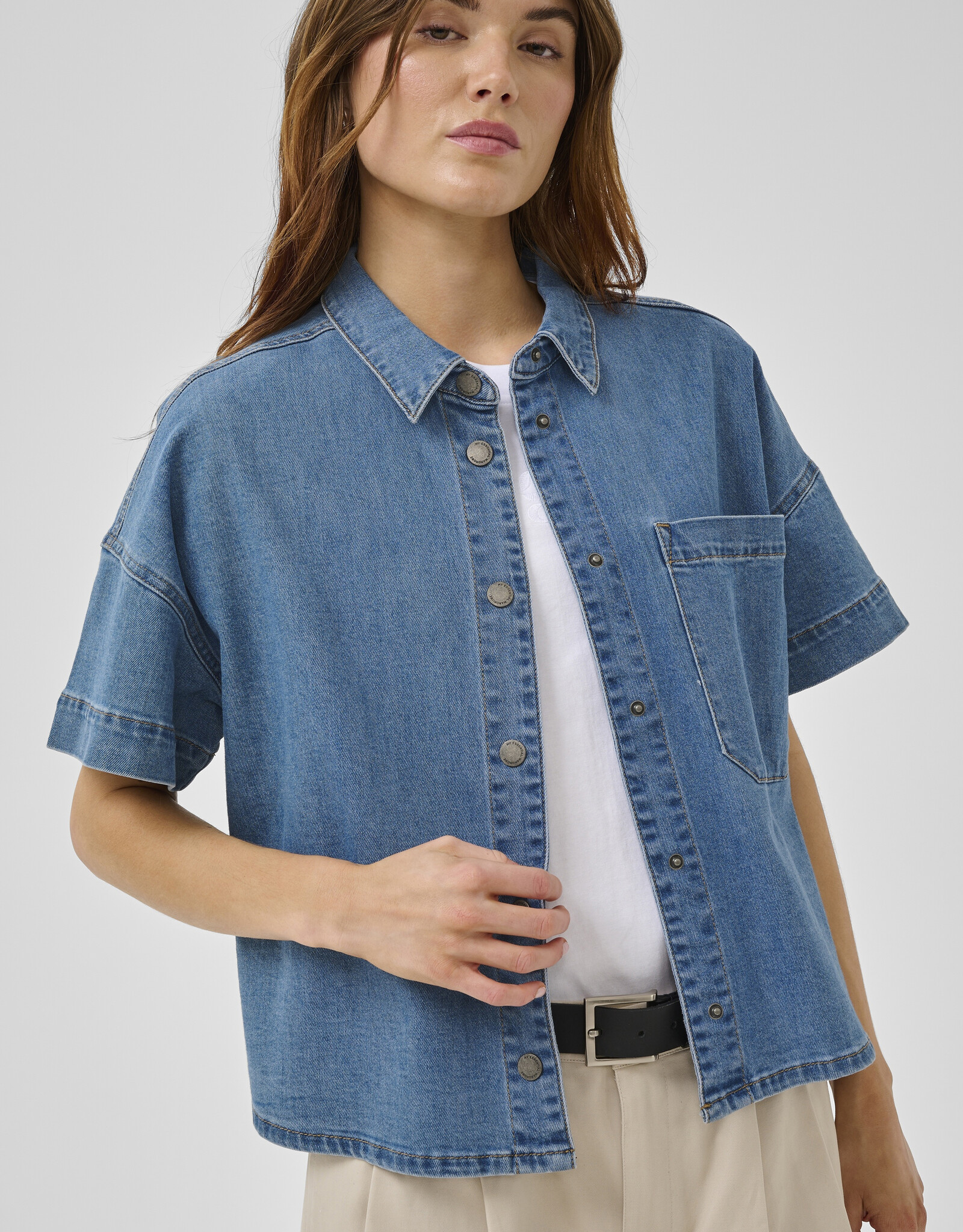 My Essential Wardrobe Linn 115 Boxy Shirt Medium Blue Wash