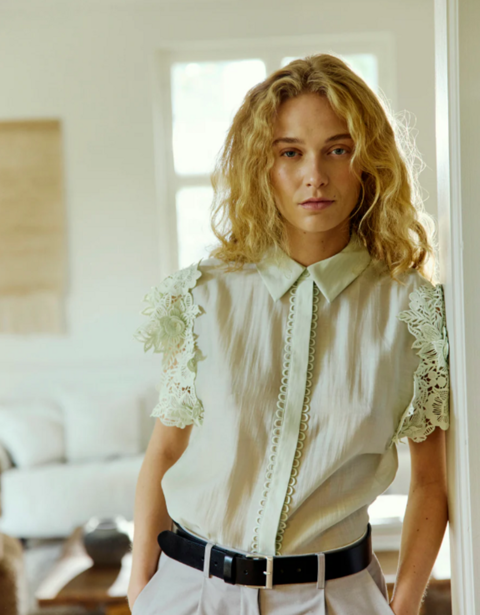 Cph Muse 207904 Molly Boxy 3D Lace Shirt Green Tint