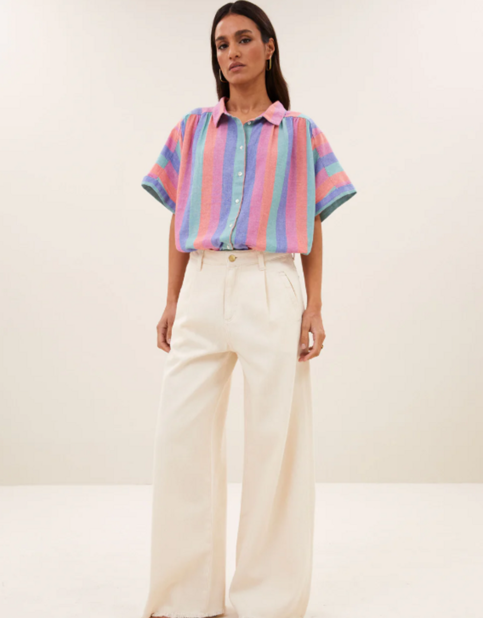 By Bar Sunny Rainbow  Stripe Pleats Blouse