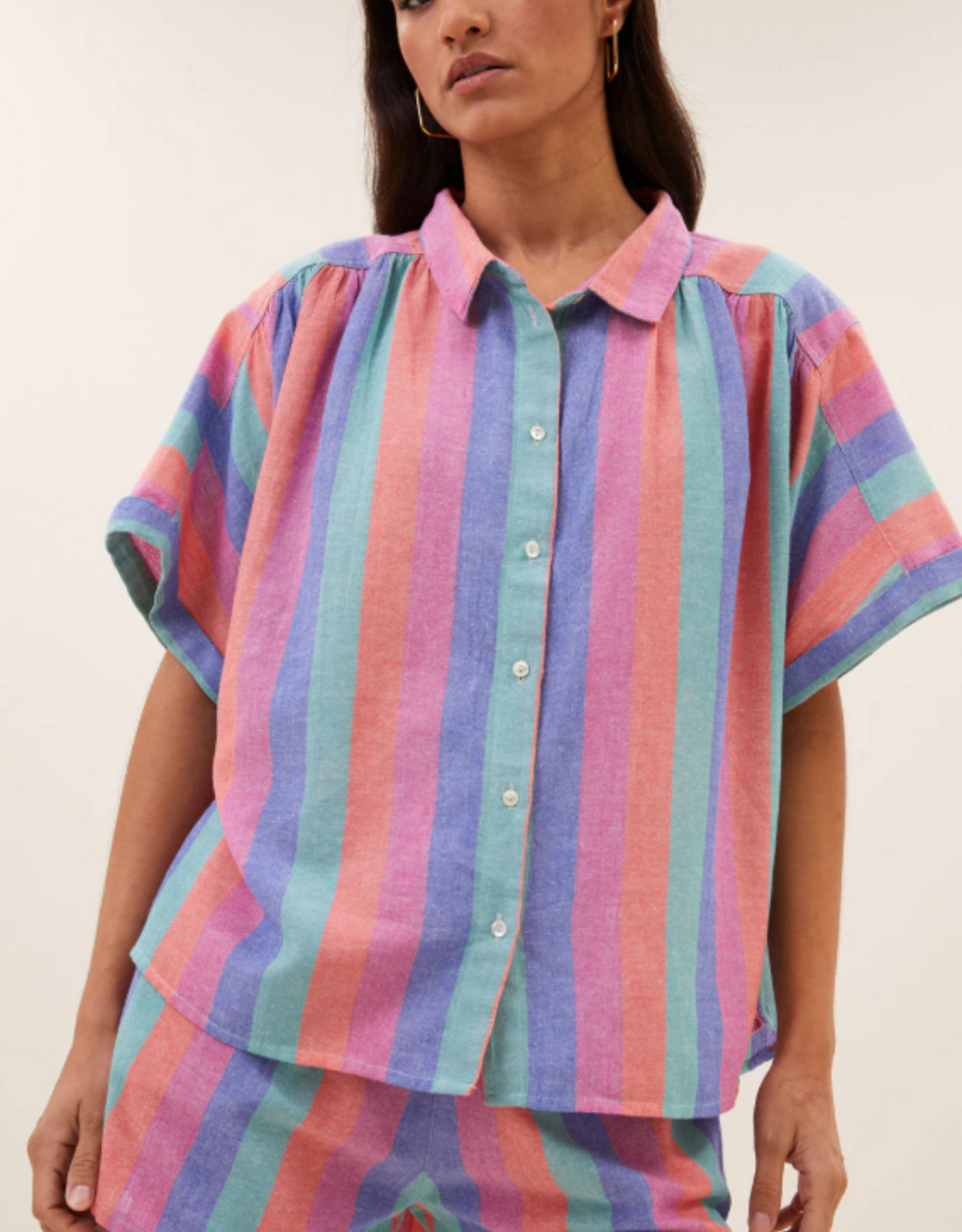 By Bar Sunny Rainbow  Stripe Pleats Blouse