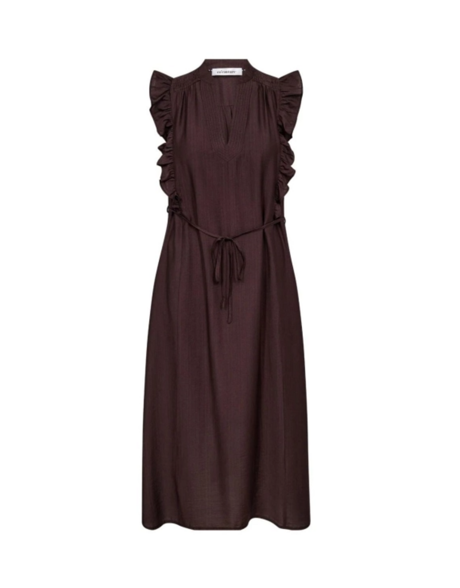 Co'Couture Hera Frill SS Crop V-Dress Dark Brown
