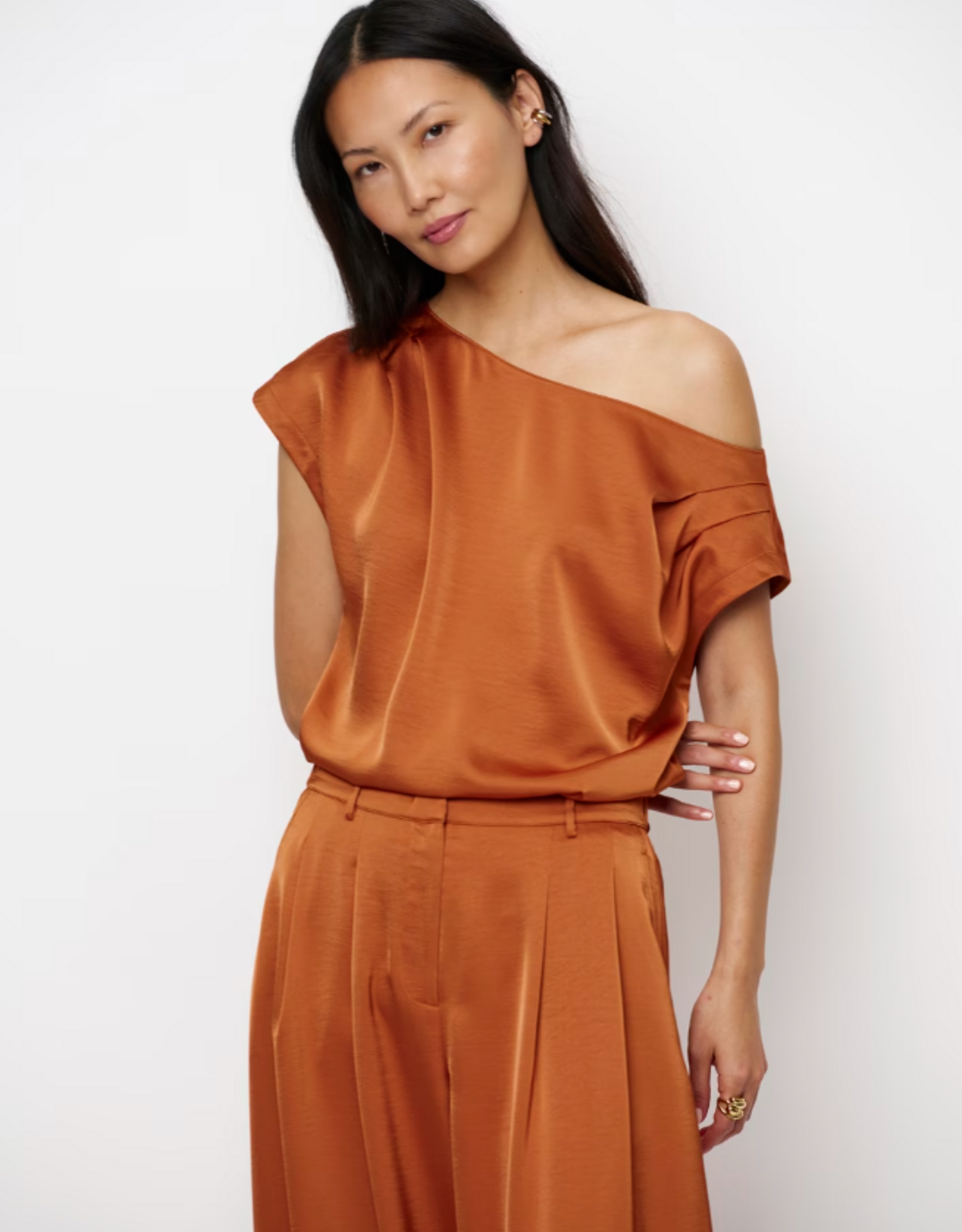 Dante 6 Roam Satin Drapey Top Sunset Orange