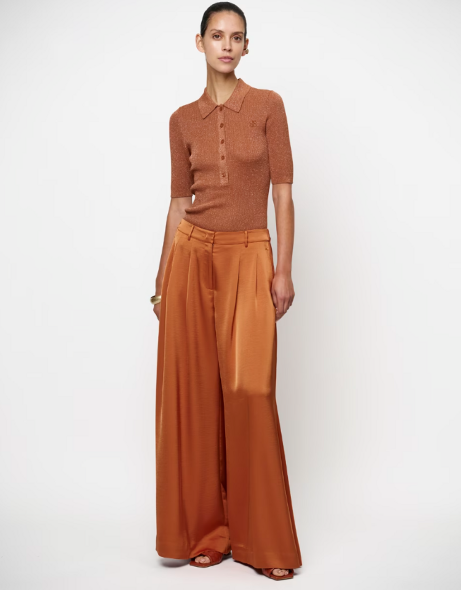 Dante 6 Onique Wide Leg Satin Pants Sunset Orange