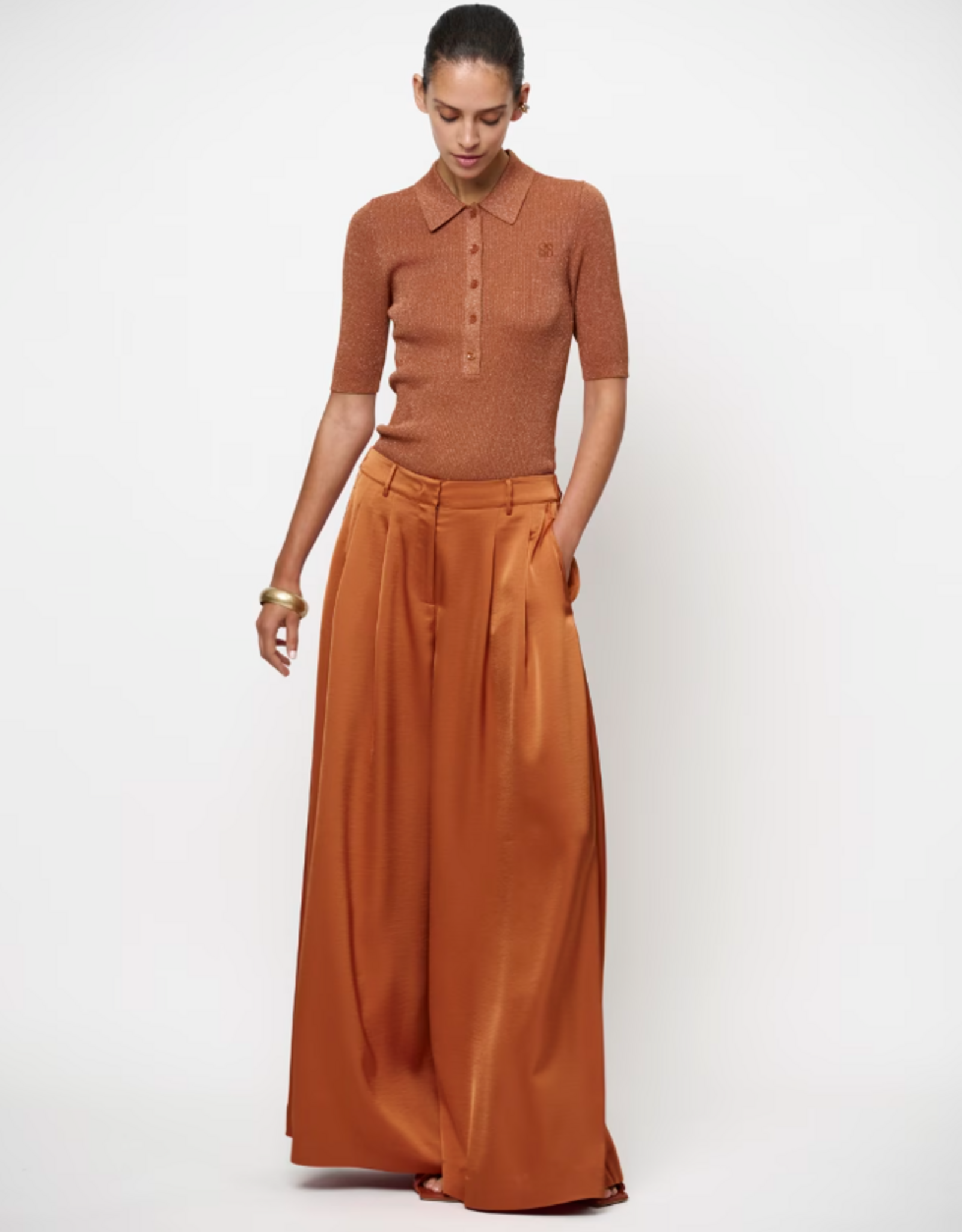 Dante 6 Onique Wide Leg Satin Pants Sunset Orange