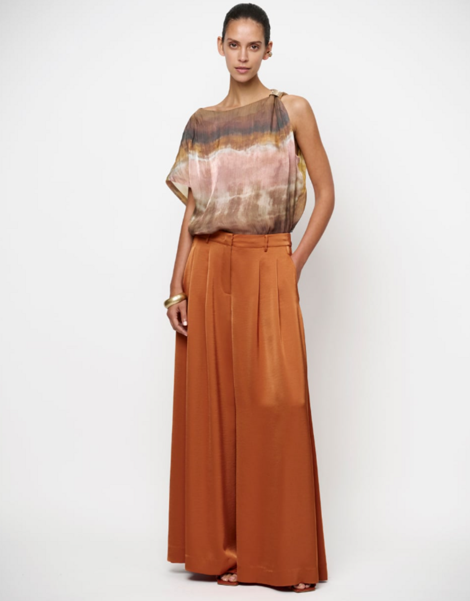 Dante 6 Onique Wide Leg Satin Pants Sunset Orange