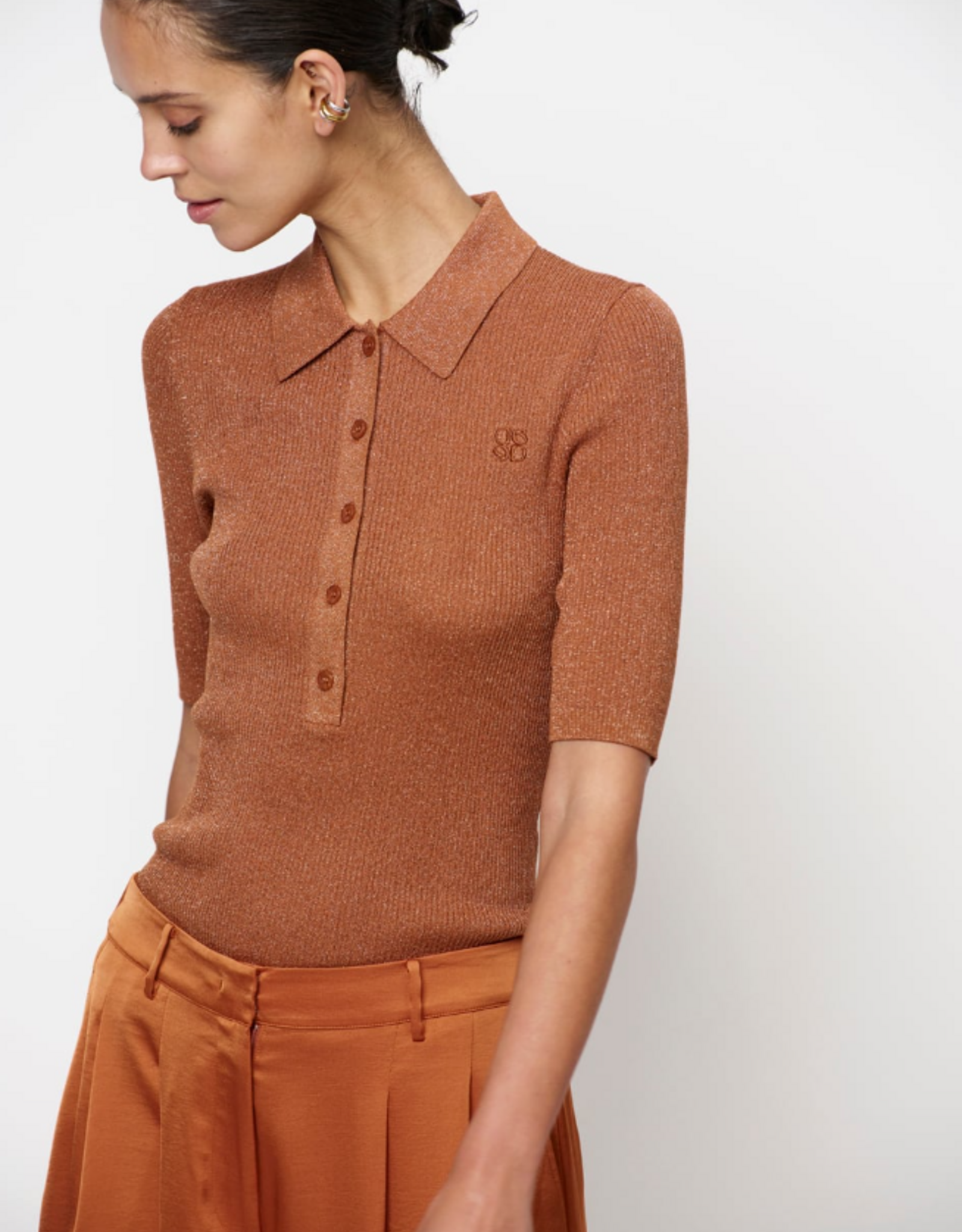 Dante 6 Fayza Metallic Knitted Polo Amber Glow